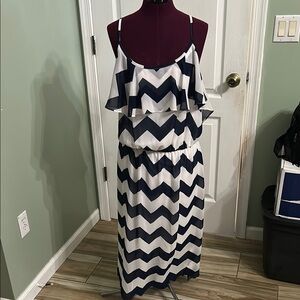 Chevron Patterned Navy and White Dress